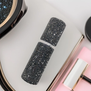 Sparkling dark gray rhinestone 10ml refillable perfume spray bottle for travel