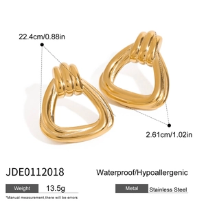 Gold geometric triangle drop earrings made of waterproof polished stainless steel