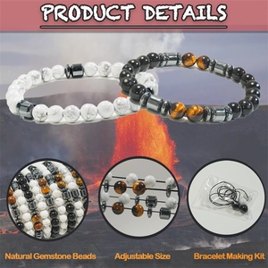 Detail showing natural white turquoise and black magnetite beads with a DIY craft tool kit