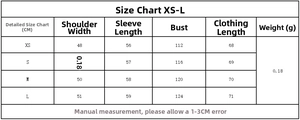 Detailed size chart for bow-tie blouse in CM including shoulder, bust and length