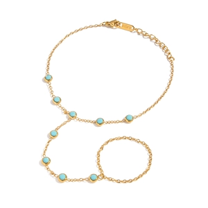 Elegante bracciale anello in acciaio inossidabile placcato oro 18K con turchese