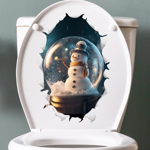 Sticker 3D bonhomme de neige de Noël pour décoration de couvercle de toilette WC