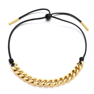 Fashionable adjustable necklace with gold Cuban links and black braided rope for unisex style