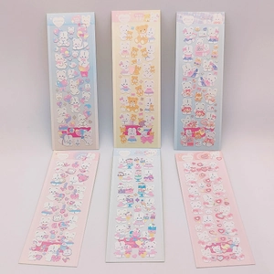 Set of 6 cute Korean cartoon stickers with bears and bunnies for scrapbooking