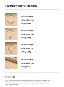 Detailed chart showing size and weight for gold brass heart and butterfly necklaces