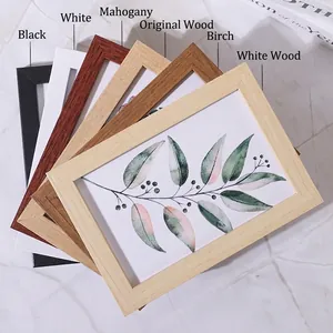 Minimalist wooden photo frames set in multiple colors like black, white, and natural wood