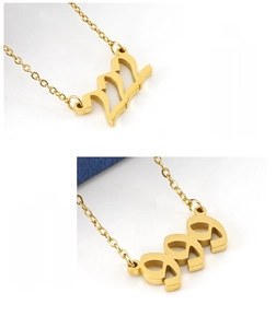 Detailed view of 18K gold plated stainless steel necklaces with 222 and 999 lucky numbers