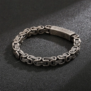 Men Byzantine Chain Bracelet 316L Stainless Steel Vintage Antique Silver Retro Punk Square Link Jewelry With Clasp