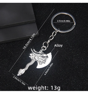 Detailed size specifications for the silver alloy dragon axe viking keychain accessory