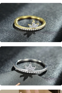 Detail of 925 silver crown ring with sparkling crystals and pavé set band