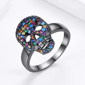 Skull Ring Copper Cubic Zirconia Pavé Punk Gothic Hip Hop Jewelry For Men Women Unisex Electroplated Black Silver