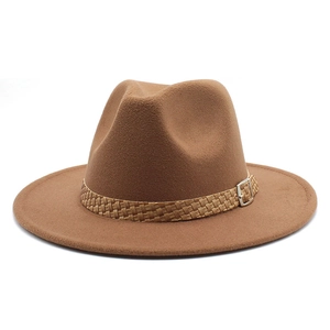 Fedora Jazz Hat Wide Brim Wool Felt Texture With Braided Band Metal Buckle Vintage Style Unisex For Autumn Winter