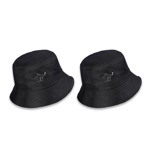 Classic black bucket hat with heart embroidery for women and men, minimalist sun protection