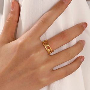 French vintage 18K gold plated stainless steel chain ring with adjustable open band