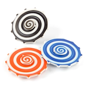 Rainbow fidget spinner toy with colorful spiral patterns for stress relief in three styles