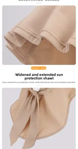 Detail eines beigen Sonnenschutz-Nackenschals mit 24cm Verlängerung und Schleifenband