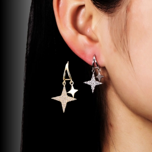 Star Dangle Earrings Copper With Cubic Zirconia And 925 Sterling Silver Earring Post Elegant Korean Style Gift For Women
