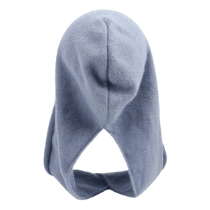 Detailed knit texture of grey-blue hooded scarf with seamless winter protection design