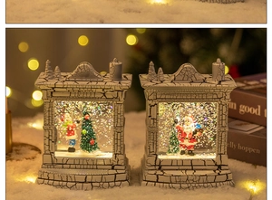 Decorative vintage fireplace snow globe lamp with crackle finish and warm glowing LED light
