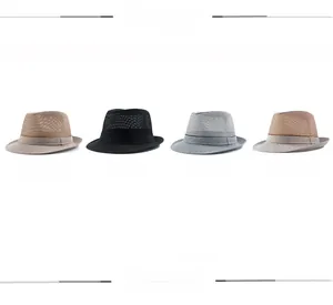 Breathable mesh fedora hats in khaki, black, grey and beige for summer sun protection