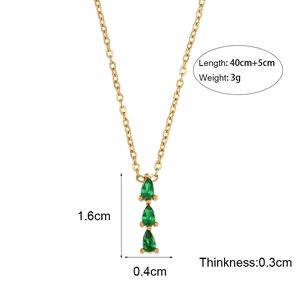 18K gold plated stainless steel necklace with three green teardrop crystal pendants