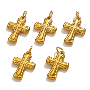 Golden stainless steel cross pendants for DIY jewelry making shown from multiple angles