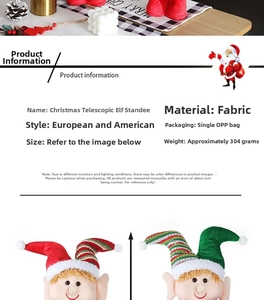 Detail view of telescopic Christmas elf plush with fabric texture and size specifications