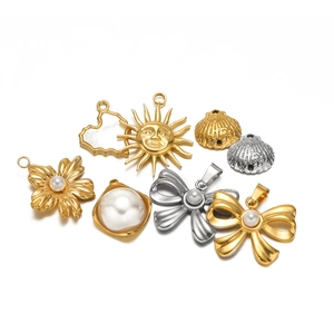 Stainless steel gold and silver jewelry charms with pearls in flower and heart shapes