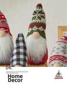 Close-up of knit Christmas gnomes with white beards and festive hats in a basket