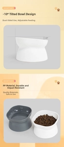 Detail of PP material pet bowl with 10 degree tilted design for cervical protection