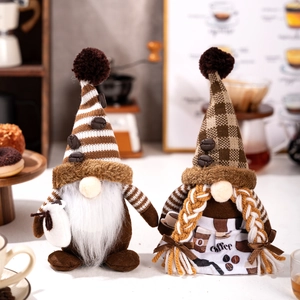 Coffee Gnomes Plush Knitted Faceless Dolls With Coffee Beans Apron Braids Beard For Kitchen Home Cafe Christmas Decor