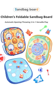 3-in-1 foldable kids' dinosaur sandbag toss board with sticky balls and darts