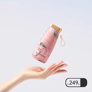 Ultralight 249g pink marble oil painting folding sun umbrella with gold handle