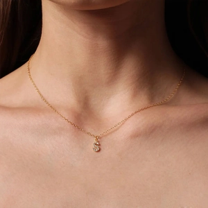 Minimalist 14K gold plated stainless steel necklace with sparkling crystal letter S pendant