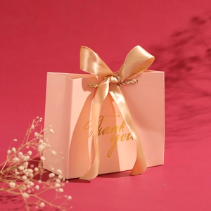 Wedding Gift Bags Cardboard Gold Stamping Ribbon Bow Thank You Print Party Favor Candy Box Handheld European Style