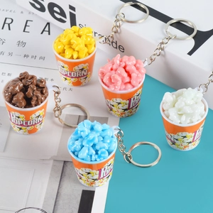 Creative popcorn bucket keychain set in five colors with realistic popcorn texture