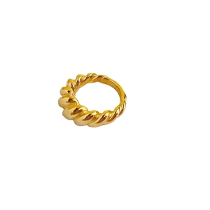 Minimalist 18k gold croissant dome ring with twisted texture in polished titanium steel