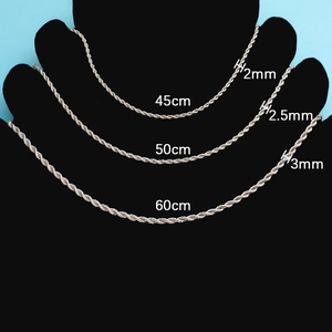 Comparación detallada de tres cadenas de cordón plateadas en anchos de 2mm, 2,5mm y 3mm