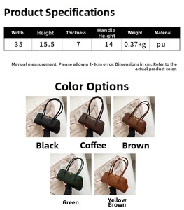 Detailed size chart and multi-color collage of retro PU leather shoulder bags for women