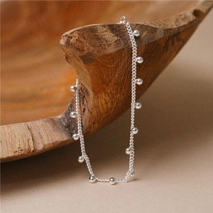 Minimalist S925 sterling silver ball bracelet with polished round beads on a fine chain