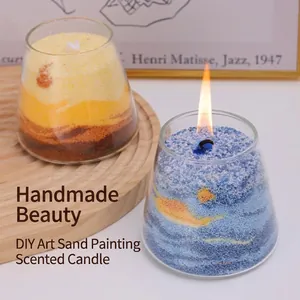 DIY Sand Art Scented Candle Landscape Glass Jar Essential Oils Handmade Decorative Fragrance Wax Gift Home Office Ornament