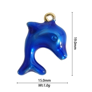 Blue dolphin pendant with 18K gold plating and measurements 19.0mm by 15.0mm
