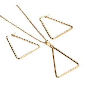 Minimalist gold triangle jewelry set with geometric necklace and matching stud earrings