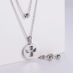 Set di gioielli minimalista in acciaio al titanio con collana a doppio strato e orecchini