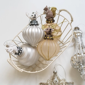 Champagne and white Christmas tree ornaments set with star and globe pendants