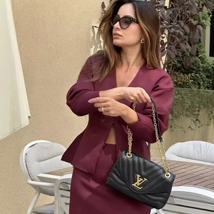 Damen Strick V-Ausschnitt Langarm Oberteil Und Minirock Elegant Sexy Eng Anliegend Herbst Winter Einfarbig Streetwear