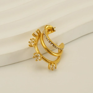 18K gold plated multi-layer C-shaped earrings with micro-set sparkling zircon stones