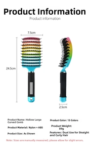 Macro detail of iridescent curved vent brush showing nylon bristles and hollow design