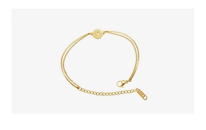 Detail of 18K gold plated double layer snake chain bracelet with adjustable clasp