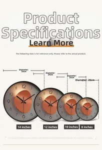 Tableau de comparaison des tailles pour horloges murales modernes de 8 à 14 pouces